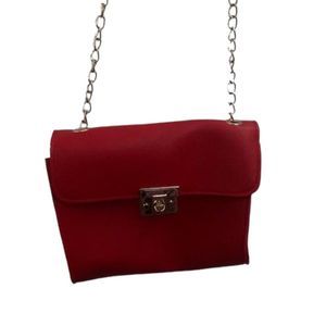 Fashion Solid Color Turn Lock Chain Crossbody Square Bag